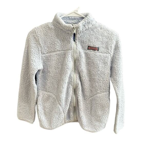 Vineyard Vines Light Blue Zip Up Sherpa Fleece Jacket Pockets Size Large 14 - Picture 1 of 7